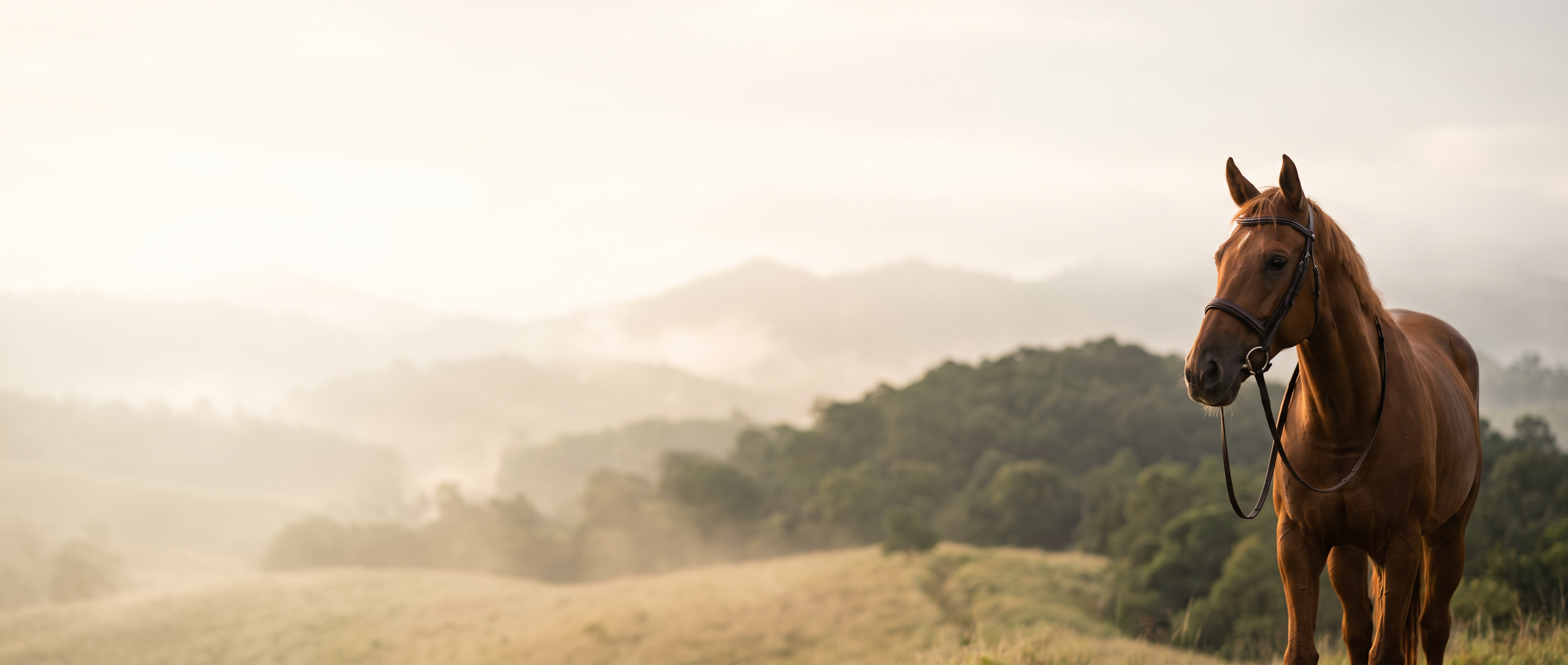 A rider and horse in the Malaysian countryside at sunrise